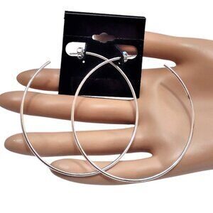 2 5/8" Avon Open End Hoops Pierced Stud Silver Tone Vintage Extra Large 66mm